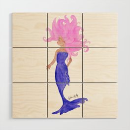Purple mermaid- white/transparent background Wood Wall Art