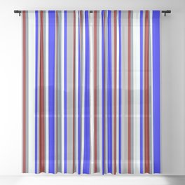 [ Thumbnail: Eyecatching Slate Gray, Mint Cream, Blue, Dark Grey, and Dark Red Colored Lined Pattern Sheer Curtain ]