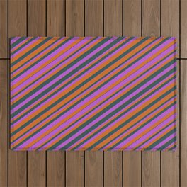 [ Thumbnail: Chocolate, Dark Slate Gray, and Orchid Colored Striped Pattern Outdoor Rug ]