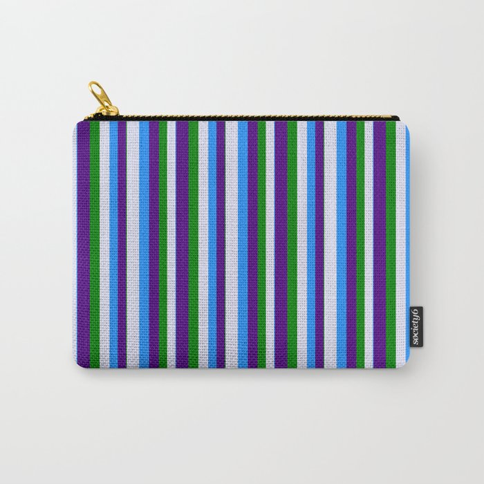 Blue, Lavender, Green, and Indigo Colored Pattern of Stripes Carry-All Pouch