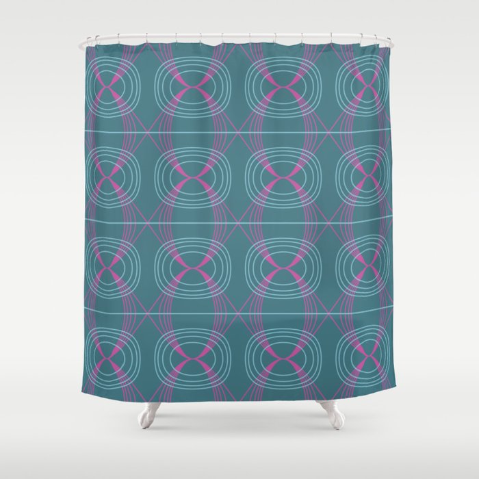 X's and Ovals 2 - Magenta & Light Blue on Teal Shower Curtain