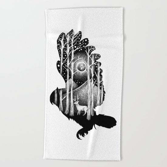 THE OWL AND THE DEER Beach Towel