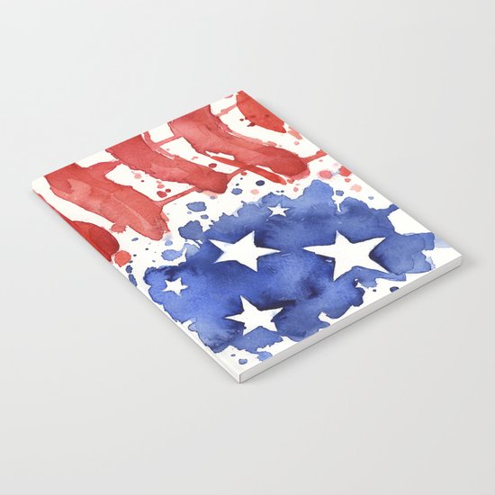 American Flag Watercolor Abstract Stars and Stripes Notebook
