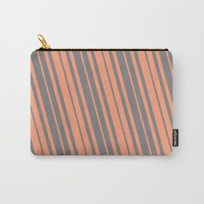 Light Salmon and Grey Colored Striped/Lined Pattern Carry-All Pouch