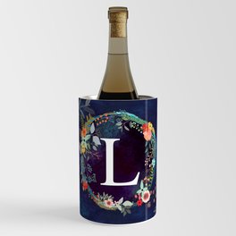 Personalized Monogram Initial Letter L Floral Wreath Artwork Wine Chiller