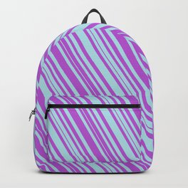 [ Thumbnail: Powder Blue & Orchid Colored Lined Pattern Backpack ]