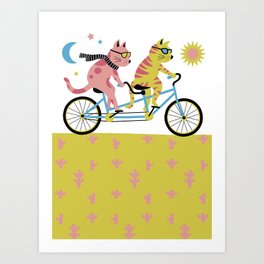 Tandem Bike Cats Art Print