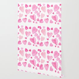 Pink Watercolor Hearts Wallpaper