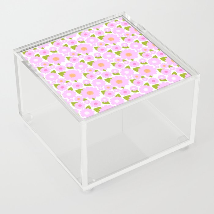 Pretty Pink Summer Flowers On White Modern  Acrylic Box