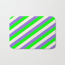 [ Thumbnail: Purple, Lime, and Beige Colored Lines/Stripes Pattern Bath Mat ]