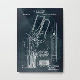 1894 - Magazine gun patent art Metal Print | Army, Drawing, Poster, Magazine, Art, Blue, Print, 1894, Gun, Patents 