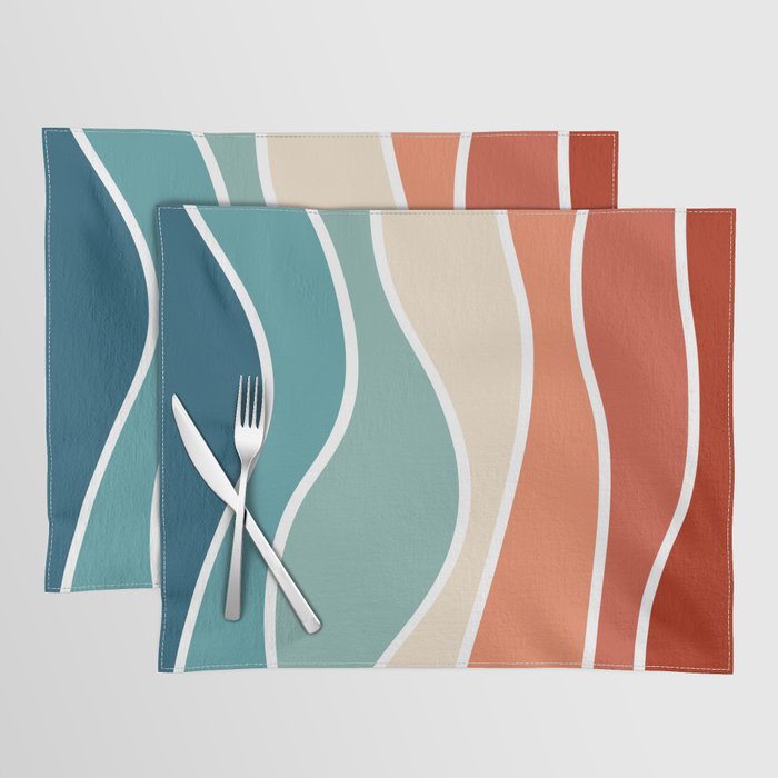 Colorful retro style waves Placemat