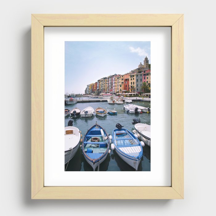 Blue Boats in Portovenere, Italy Recessed Framed Print