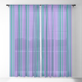 [ Thumbnail: Purple & Dark Cyan Colored Stripes Pattern Sheer Curtain ]