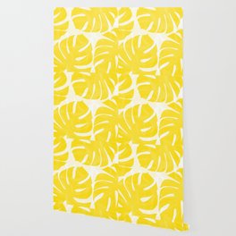 Mellow Yellow Monstera Leaves White Background #decor #society6 #buyart Wallpaper