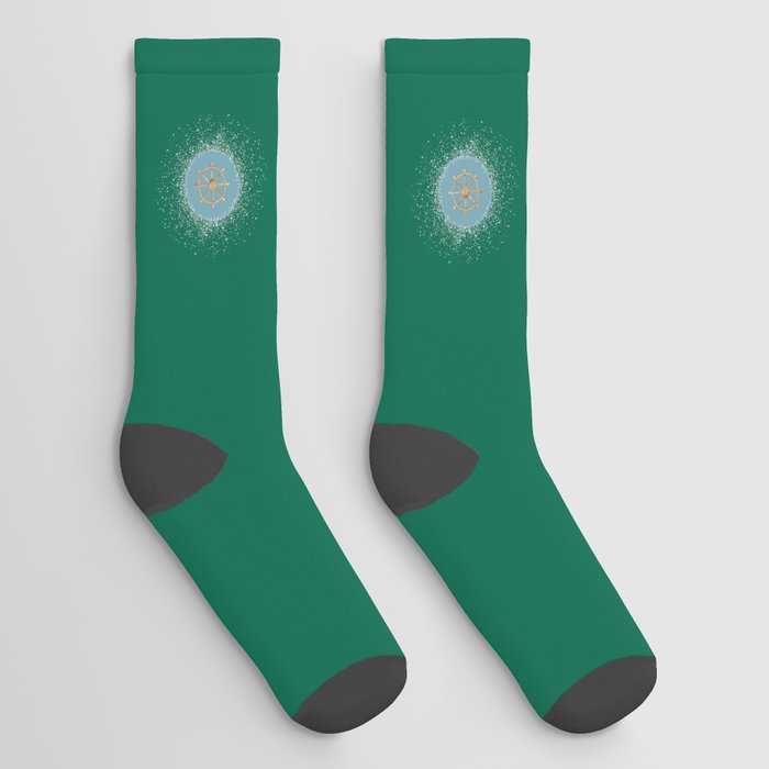 Steering Ship and Blue Circle on Green Socks