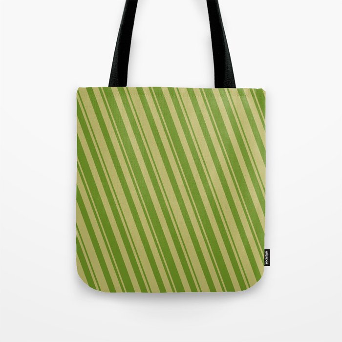 Dark Khaki and Green Colored Striped/Lined Pattern Tote Bag