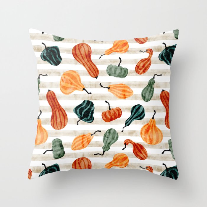 fall gourds - dark on stripes Throw Pillow