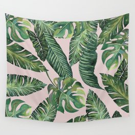 Jungle Leaves, Banana, Monstera Pink #society6 Wall Tapestry