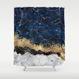 Abstract white navy marble background with golden veins Shower Curtain