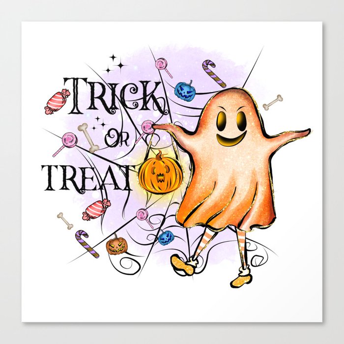 Ghost trick or treat spider web candy Canvas Print