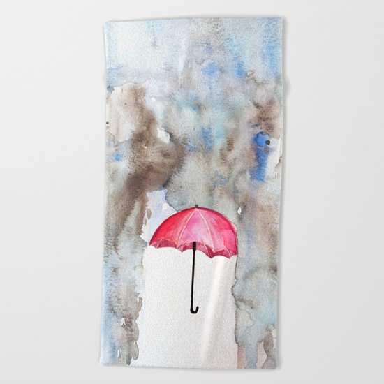 The Red Umbrella Beach Towel