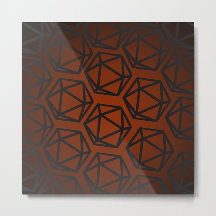 D20 Pattern - Orange Black Gradient Metal Print