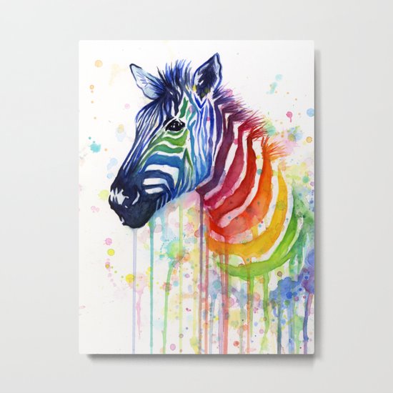 Zebra Watercolor Rainbow Animal Painting Ode to Fruit Stripes Metal Print