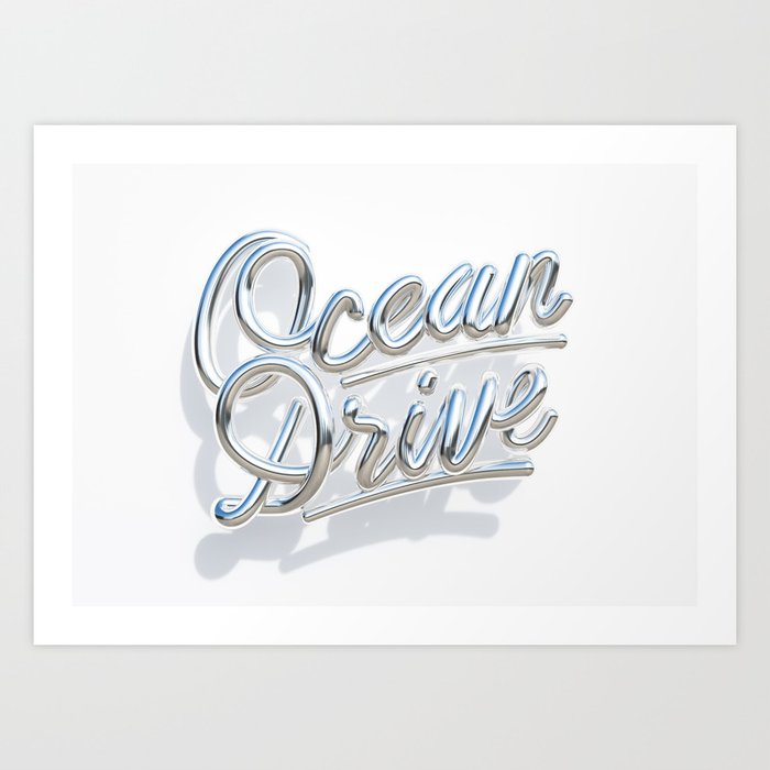 Ocean Drive Typography Art Print By Benfearnley