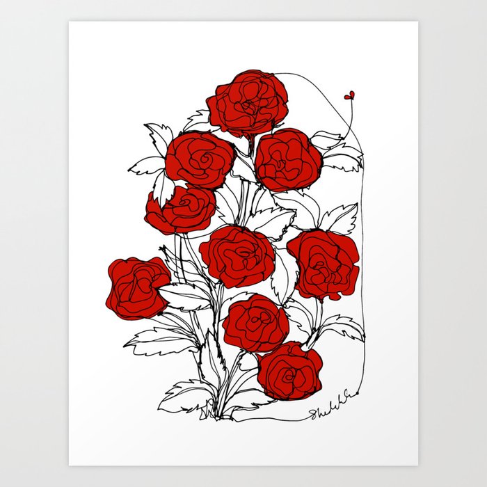 Bouquet Of Roses A Continuous Line Drawing Art Print By