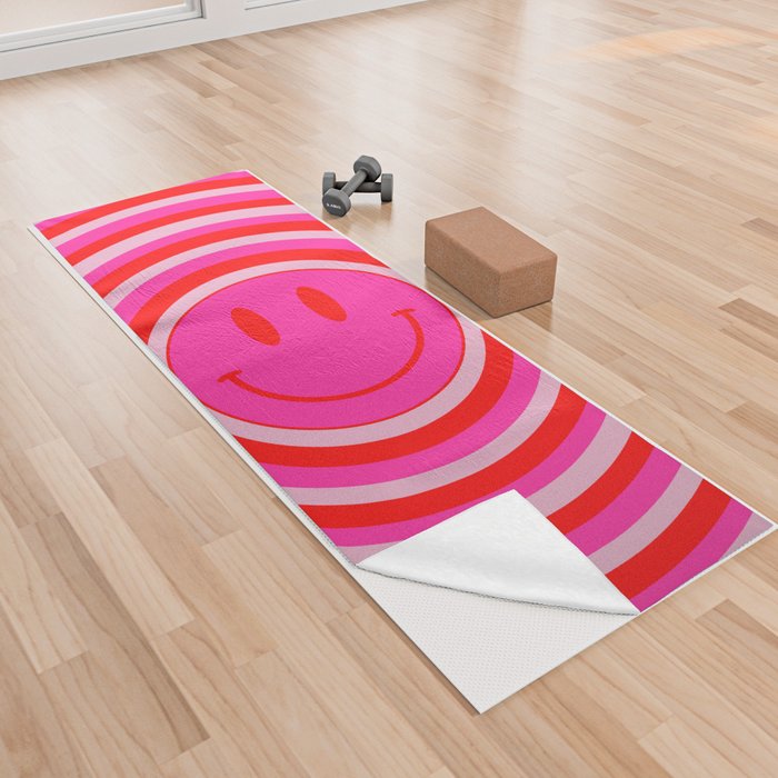 Large Pink and Red Hypnotic Vsco Smiley Face Yoga Towel