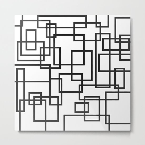 Black and White Cubical Line Art Metal Print