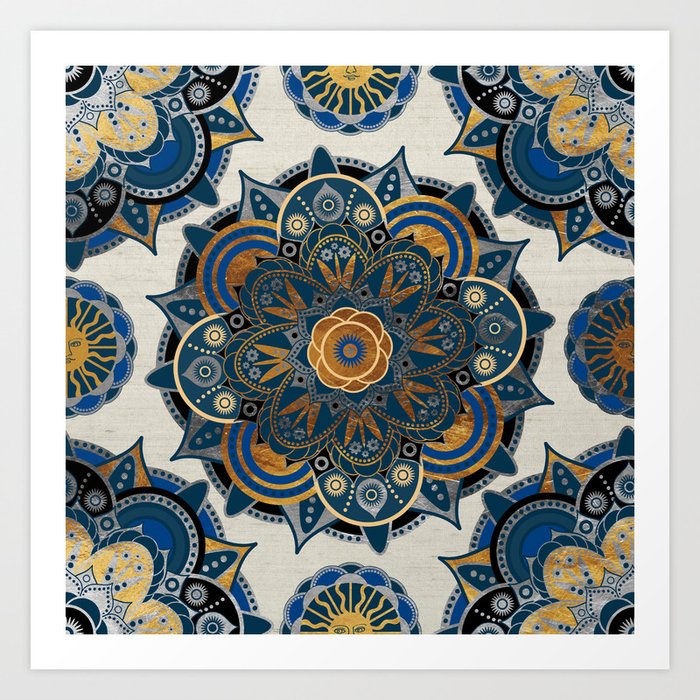 Mandala Blue and Gold Art Print