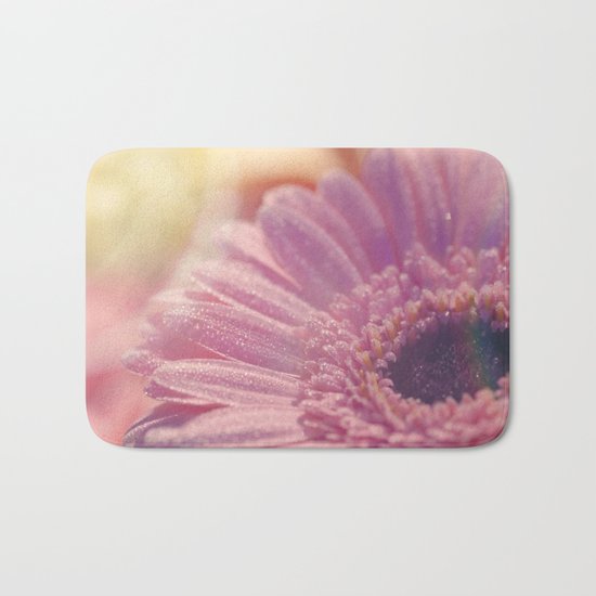 Pink Gerbera Daisy Flower with sparkling waterdrops #Society6 Bath Mat
