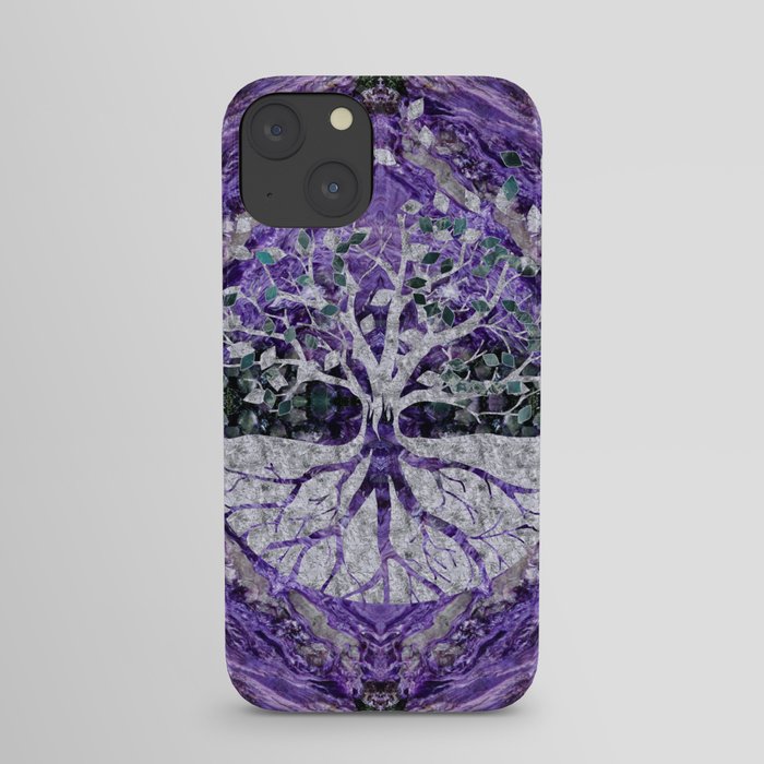 Silver Tree of Life Yggdrasil on Amethyst Geode iPhone Case