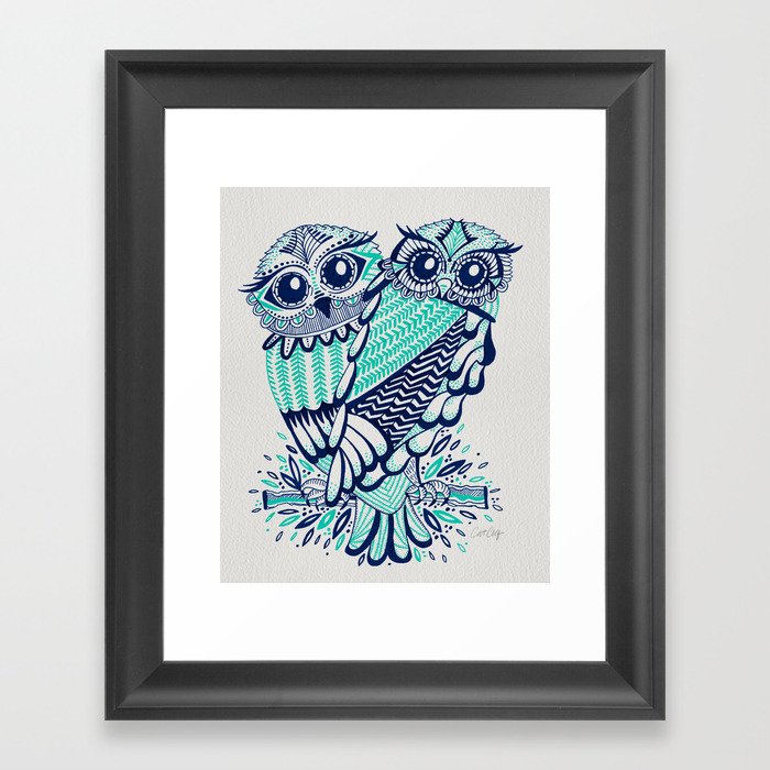 Owls - Turquoise & Navy Framed Art Print