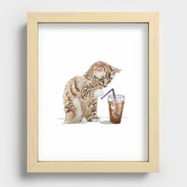 Curious Coffee Cat Recessed Framed Print