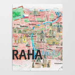 Prague Czech Republic Illustrated Map with Landmarks and Highlights Poster