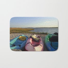 Kayaks Parked on the Beach Digital Oil Painting Bath Mat