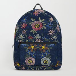 Modern embroidered flowers dark blue Backpack
