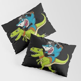Shark Pirate Riding A Dinosaur T-Rex Gift Pillow Sham