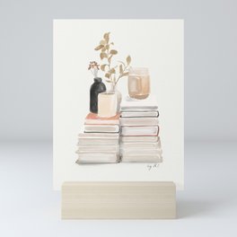 still life - books, vases and plants 3 Mini Art Print