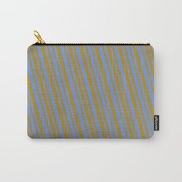 [ Thumbnail: Cornflower Blue and Dark Goldenrod Colored Pattern of Stripes Carry-All Pouch ]