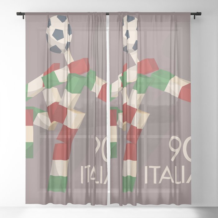 Vintage football poster, Ciao, Italia 90 mascotte, retro football, 1990 world cup Sheer Curtain