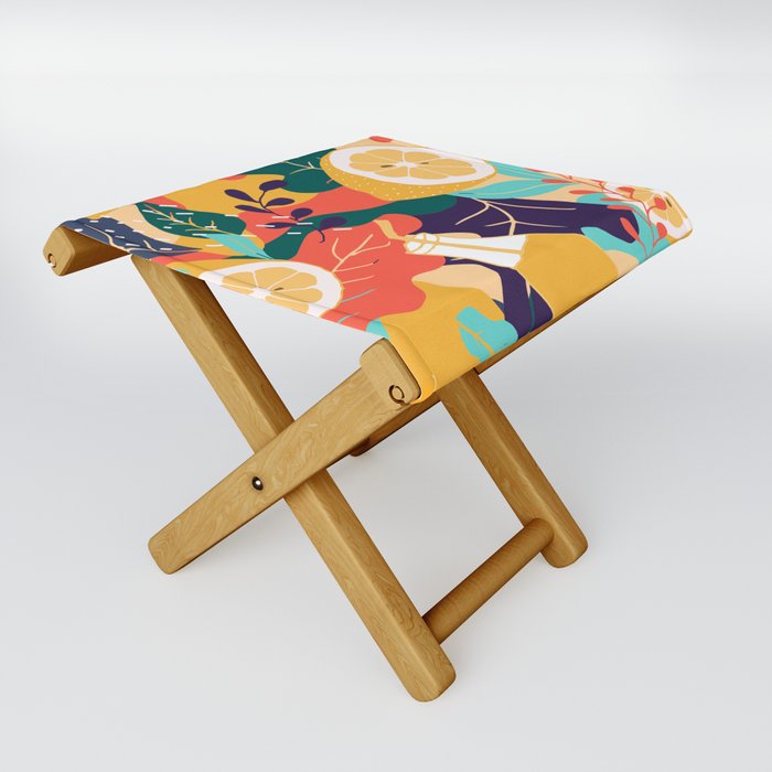 Colorful Tropical Citrus and Leaves Pattern  Folding Stool