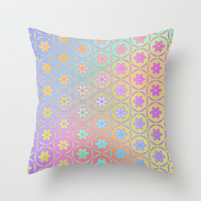 Abstract Ombre Pastel Rainbow Daisies Throw Pillow