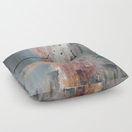 S'il Vous Plait: an abstract mixed-media piece in blue, gray, and gold by Alyssa Hamilton Art Floor Pillow