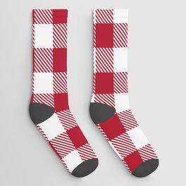gingham red on white Socks