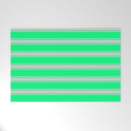 [ Thumbnail: Green and Light Gray Colored Stripes/Lines Pattern Welcome Mat ]
