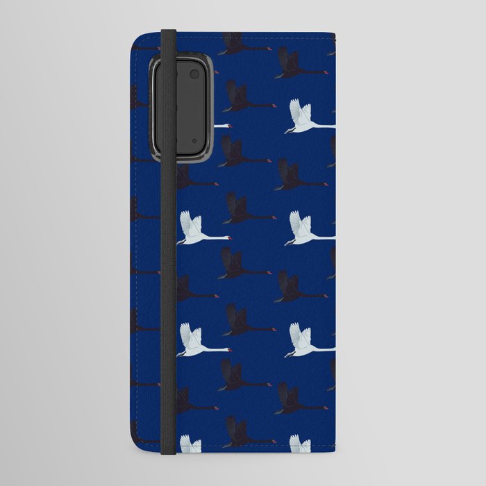 Flying Elegant Swan Pattern on Blue Background Android Wallet Case